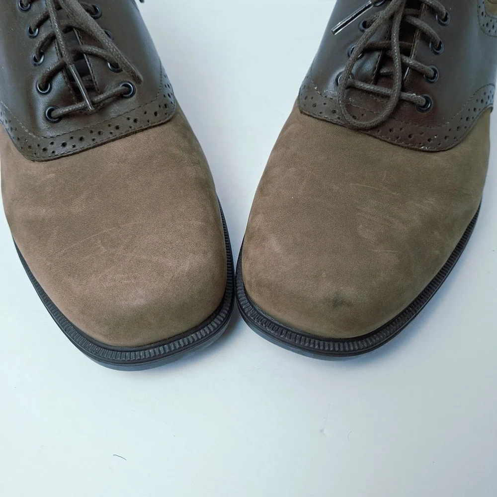 Rockport Men's 9W Leather Suede Brogue Saddle Dress Shoes Square‎ toe Oxford